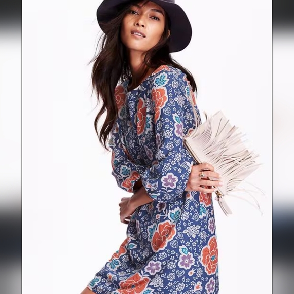 2 For $10 - OLD NAVY Bohemian Mini Floral Shift Dress Blue And Orange Size M - Picture 3 of 14
